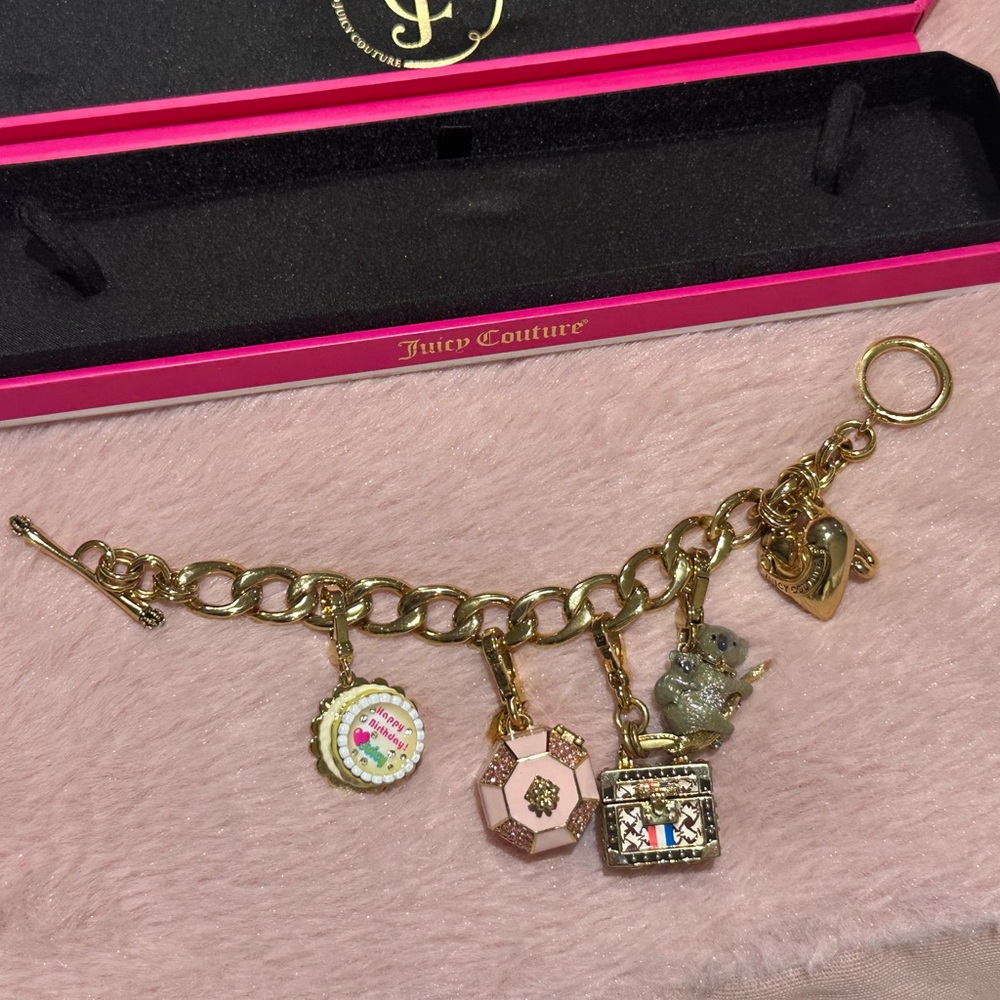 Juicy Couture Gold Charm Bracelet with Pink and Silver Accents